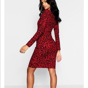 Red leopard body con dress new with tag
